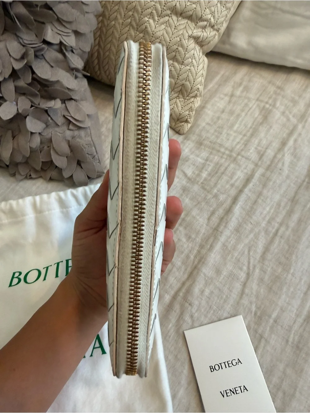 Bottega Veneta White  Zip Wallet